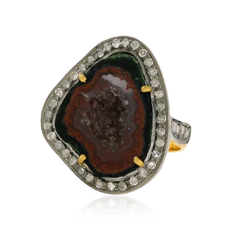 Unshaped Geode & Pave Diamond In 18K Gold With 925 Silver Cocktail Ring image