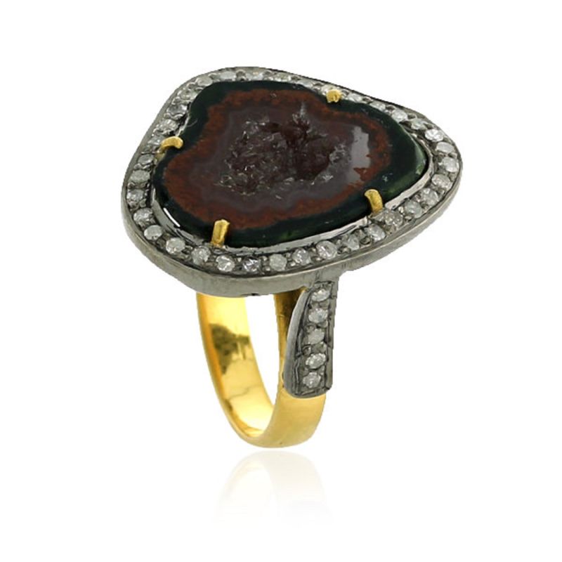 Unshaped Geode & Pave Diamond In 18K Gold With 925 Silver Cocktail Ring image