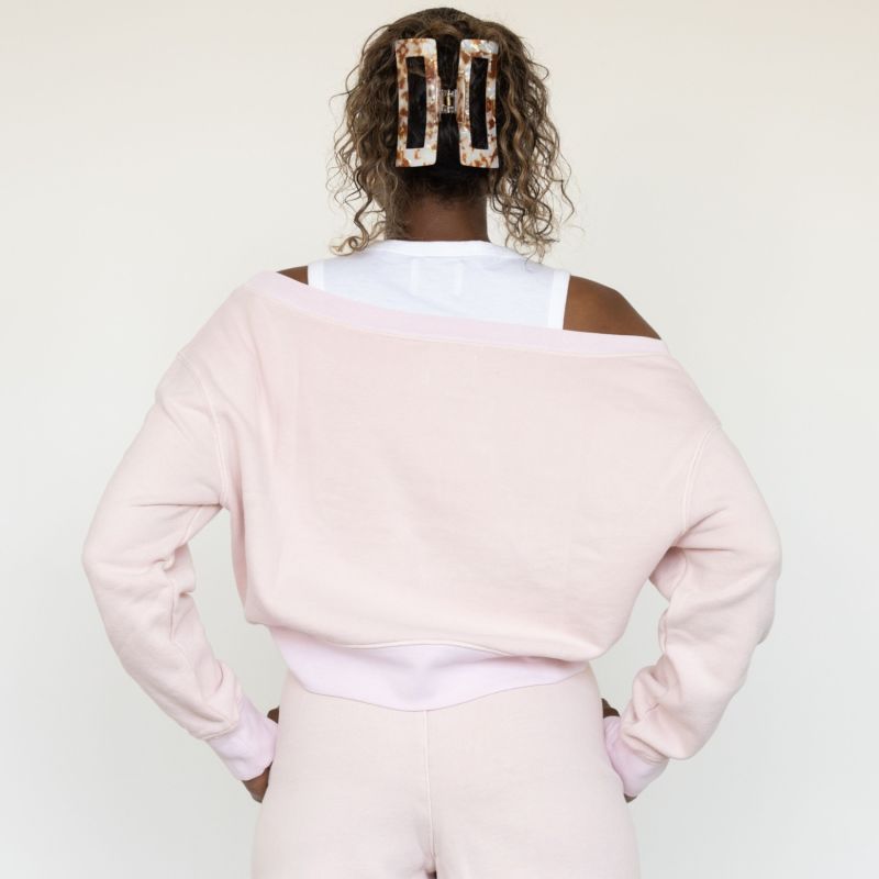 Untamed Off-Shoulder Cropped Sweatshirt - Cherry Blossom Pink image