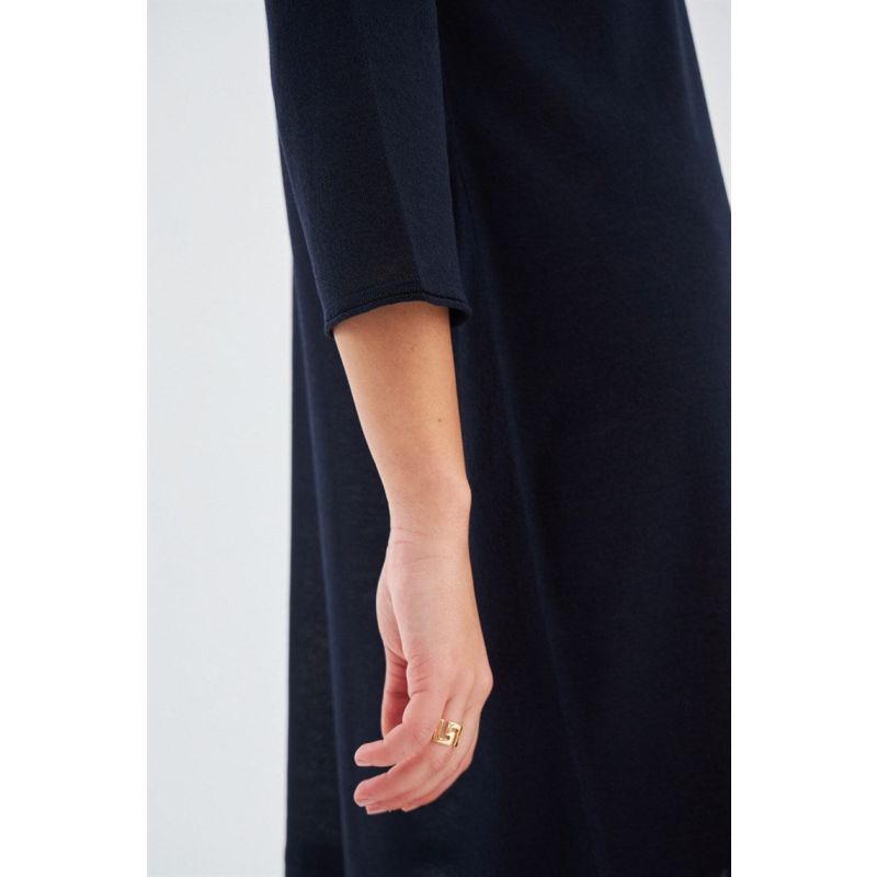 Fine Chiffon Hem Summer Knit Dress - Navy image