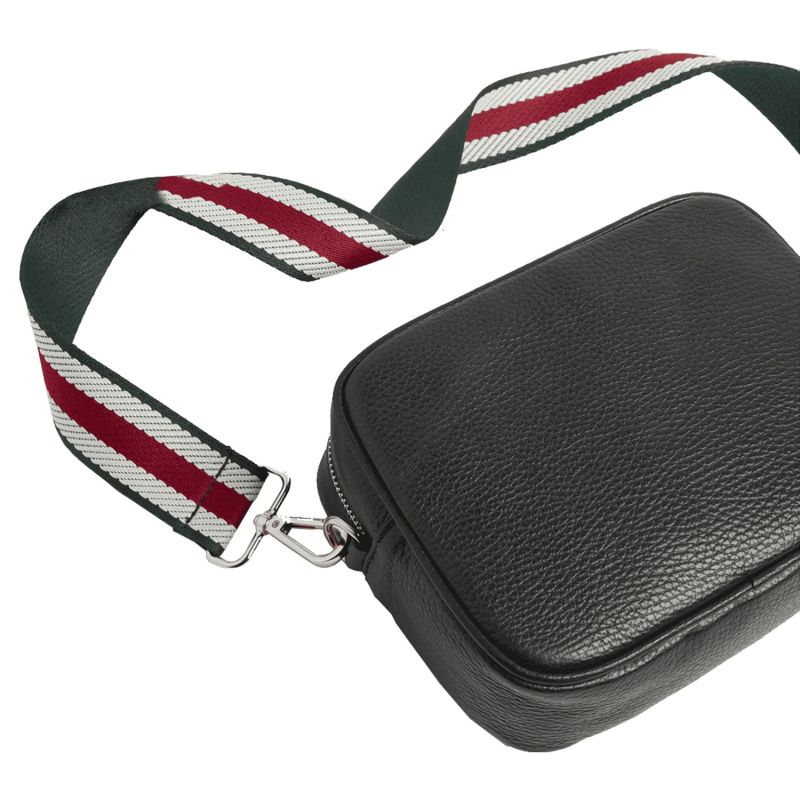 Verona Crossbody Tassel Bag in Black With Green Stripe Strap image