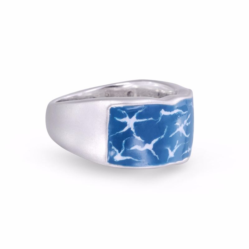 Ocean Waves Sterling Silver Blue Green Enamel Band Ring image