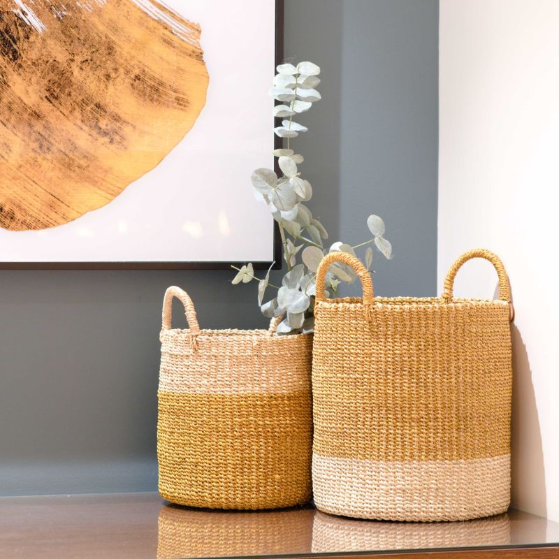 Mustard Baskets With Handle Set Of Two Cylinder Baskets LIKHÂ