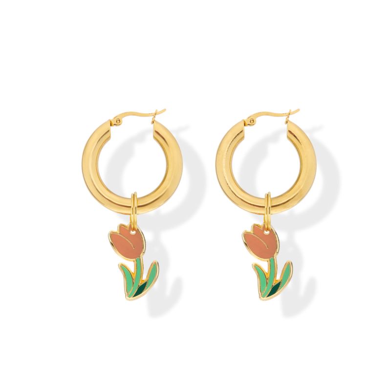 Golden Tulip Hoop Earrings image