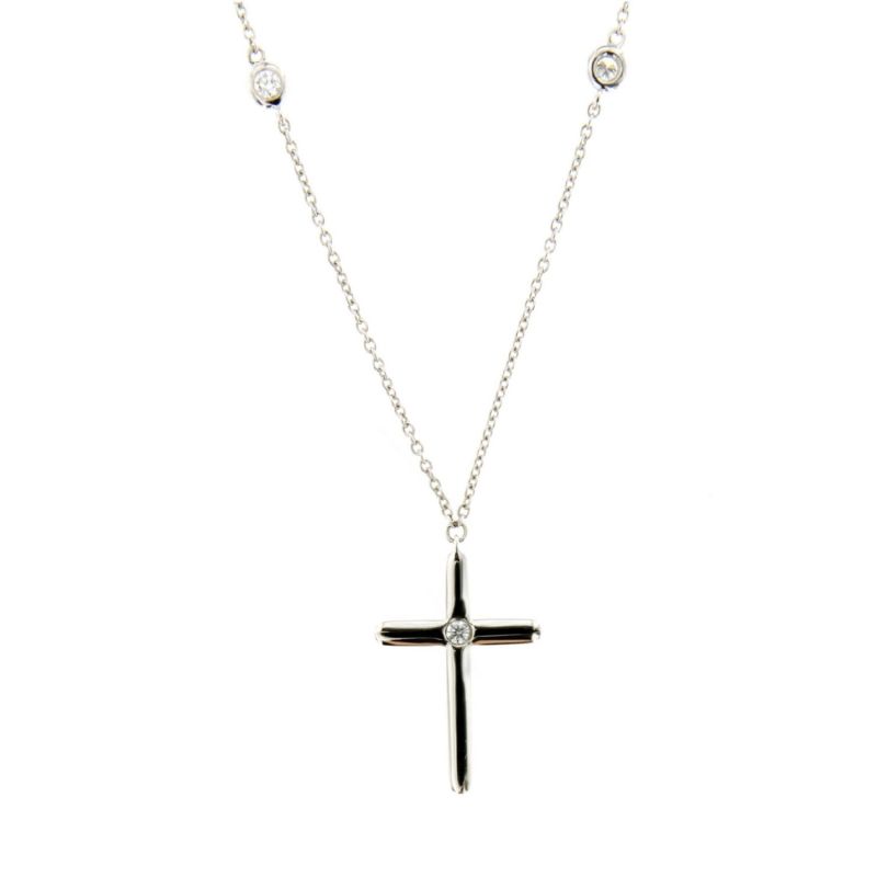 Diamond Cross Necklace In 18K White Gold image