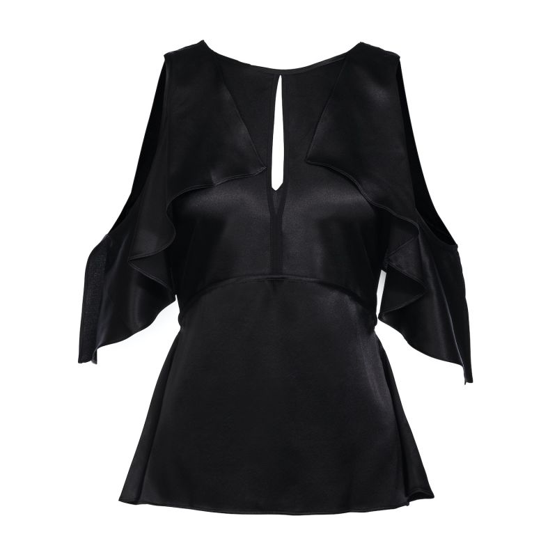 Venus - Black Cold Shoulder Gots Certified Peace Silk Top image