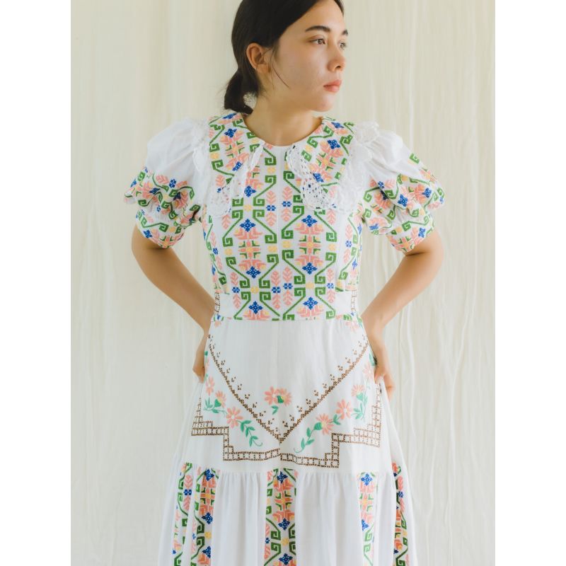 Floral Cross Stitch Embroidered Vintage Maxi Dress | Sugar Cream