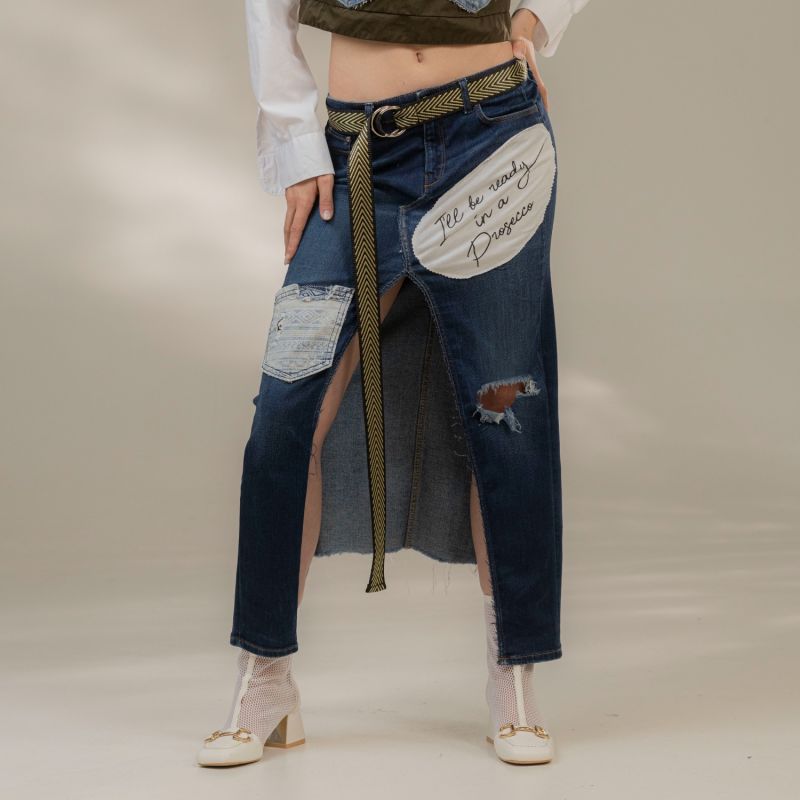 Upcycled Denim Maxi Skirt - Blue image