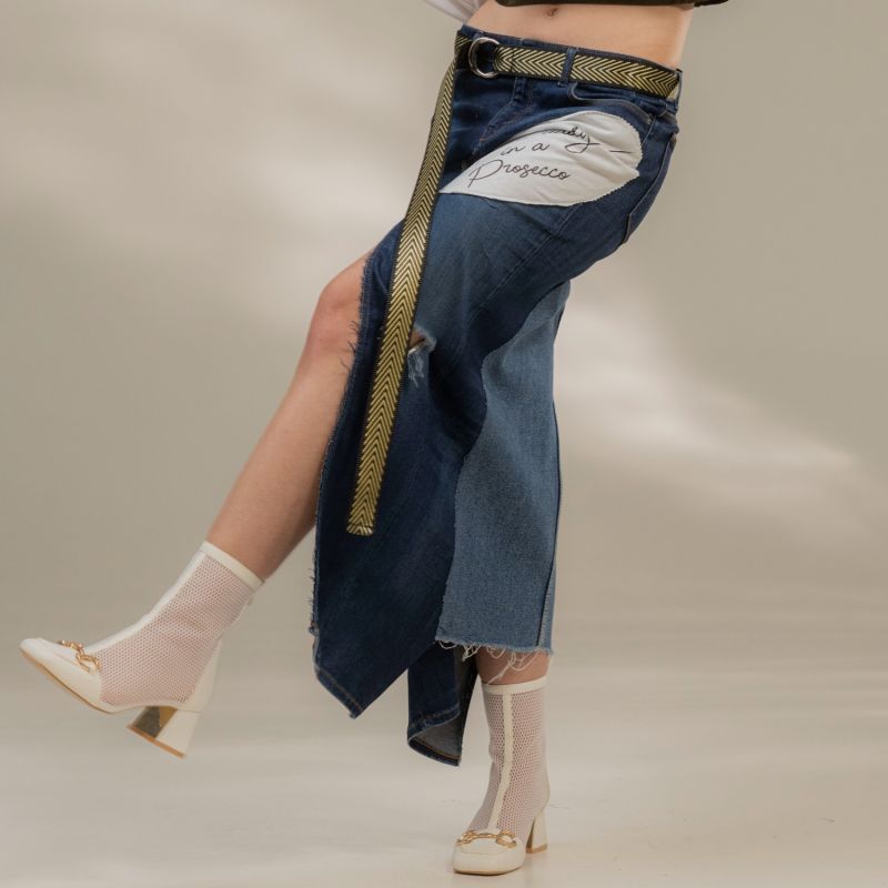 Upcycled Denim Maxi Skirt - Blue image