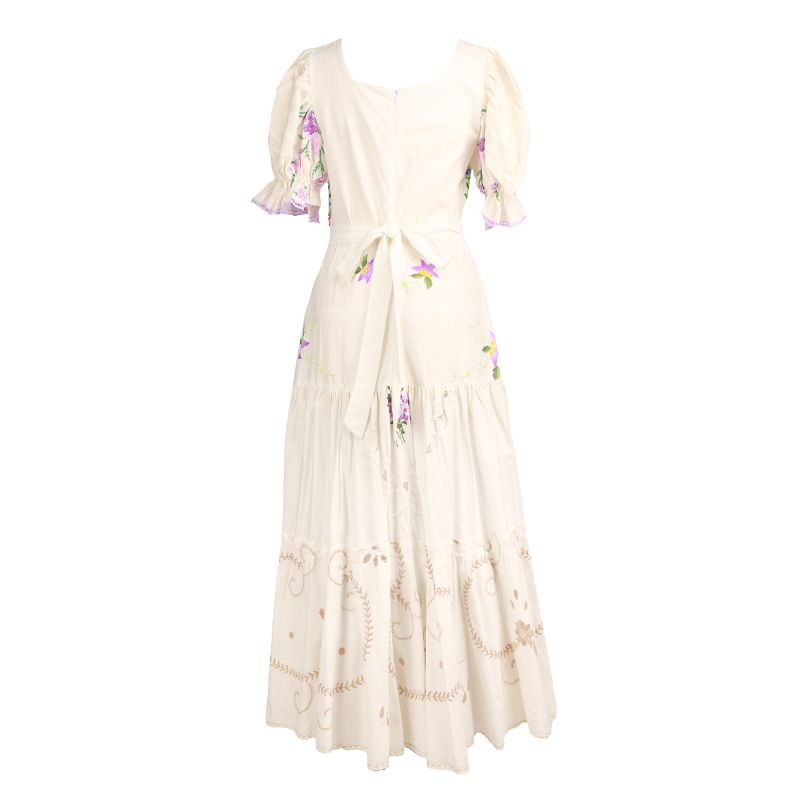 Upcycled Embroidered Cotton Vintage Tiered Dress With Puffed Sleeves ...