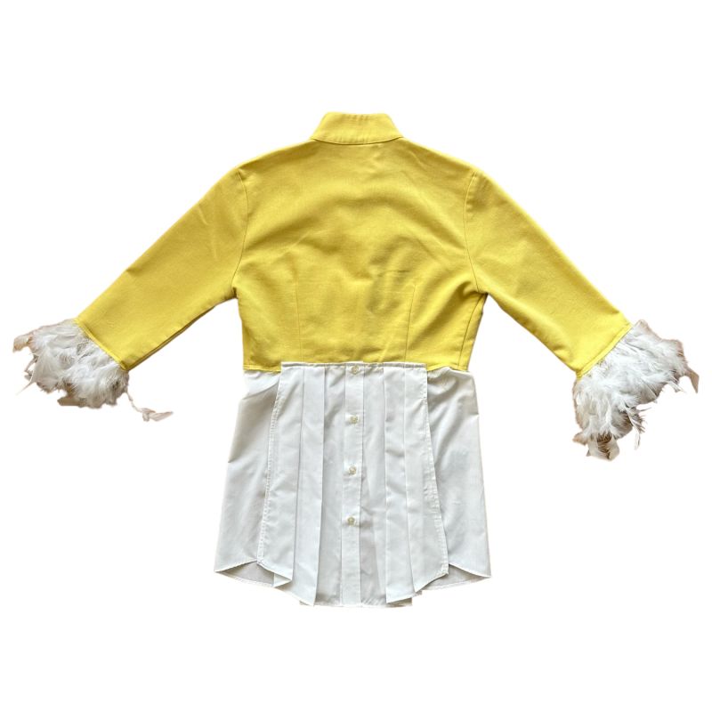 Upcycled Feather Detail Hybrid Blazer-Shirt - Yellow & White image