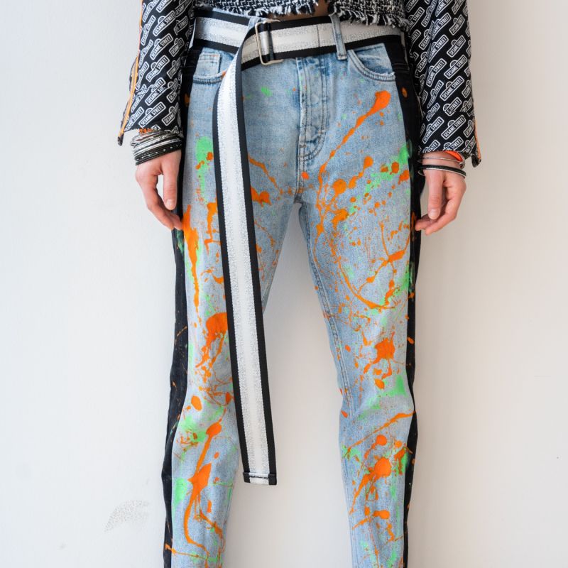 Upcycled Splashed Hybrid Jeans - Blue & Black image