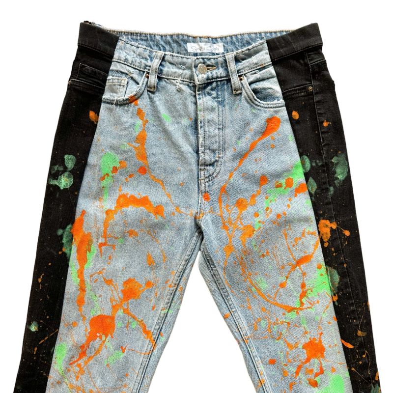 Upcycled Splashed Hybrid Jeans - Blue & Black image