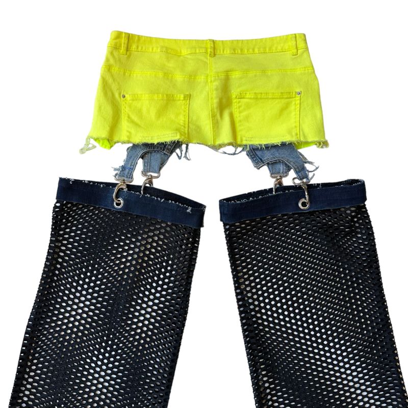 Upcycled Skirt-Belt With Mesh Garters - Yellow & Blue & Black image