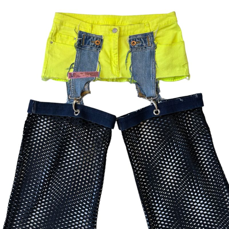 Upcycled Skirt-Belt With Mesh Garters - Yellow & Blue & Black image