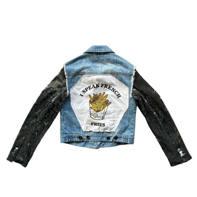 Upcycled Velvet Sleeve Hybrid Denim Jacket - Blue & Teal image