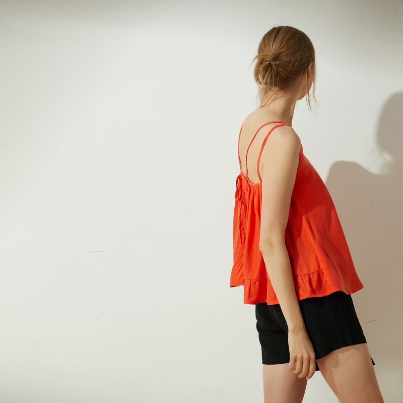 Hekate Cupro Tie Back Top In Tangerine Tango image