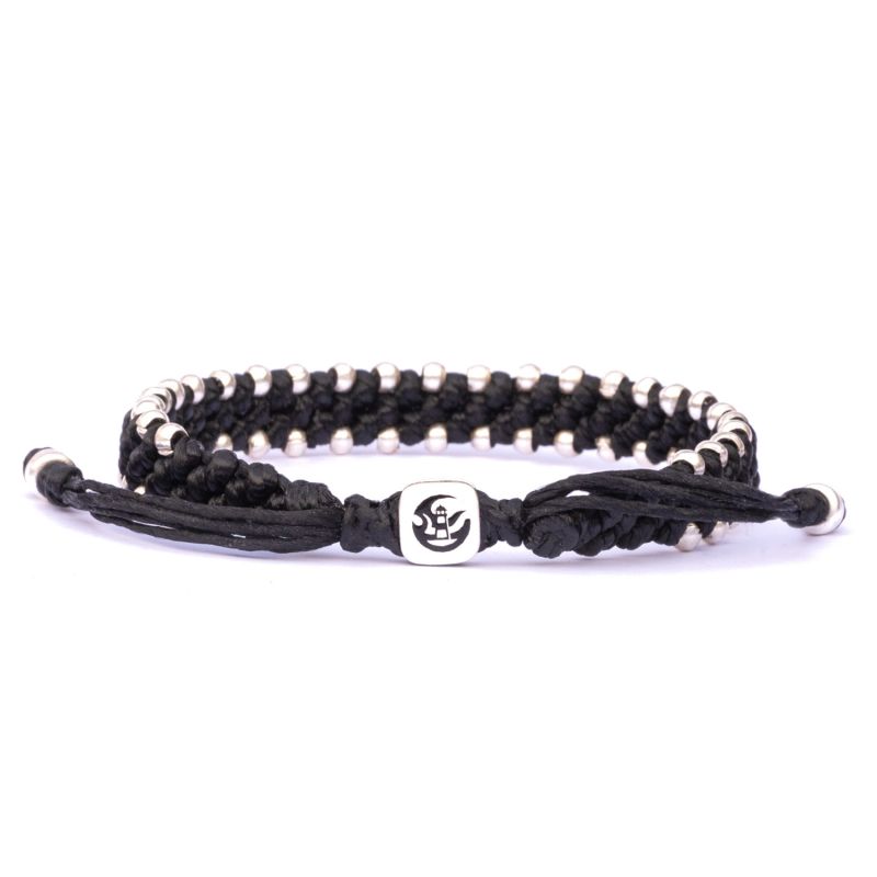 Mens Chunky Silver And Black Waterproof Rope Bracelet - Black image