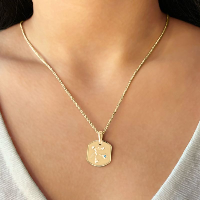 Sagittarius Archer Constellation Tag Pendant Necklace In 14 Kt Yellow Gold Vermeil image