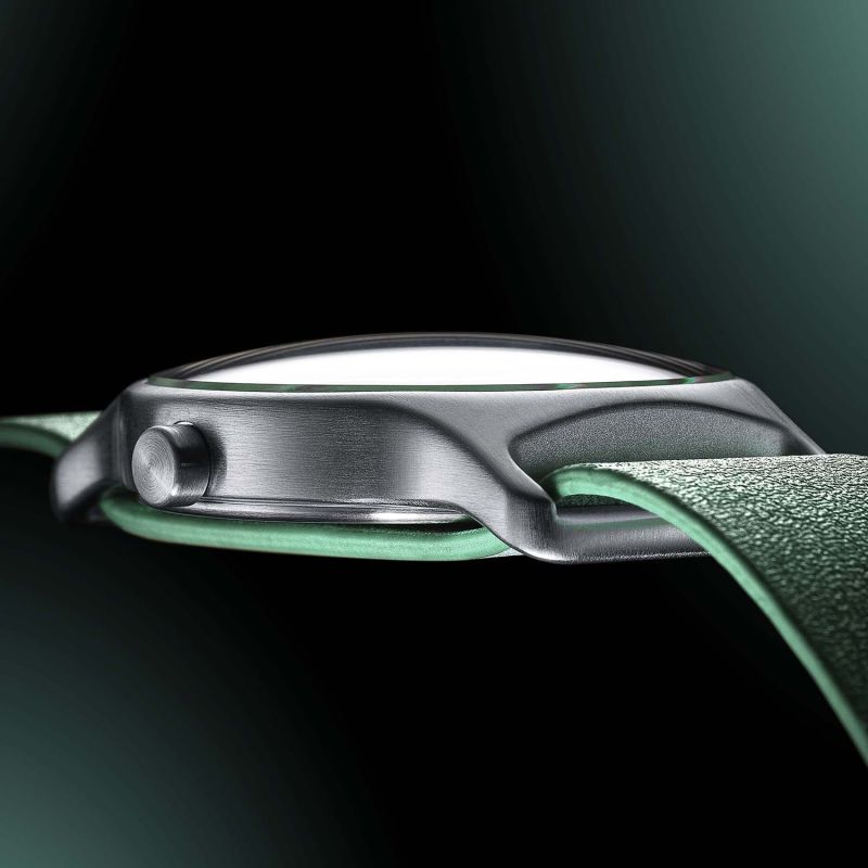Peace Bomb Vegan Leather & Recycled Steel Swiss Watch Satin Silver in Purple & Water Green Men image