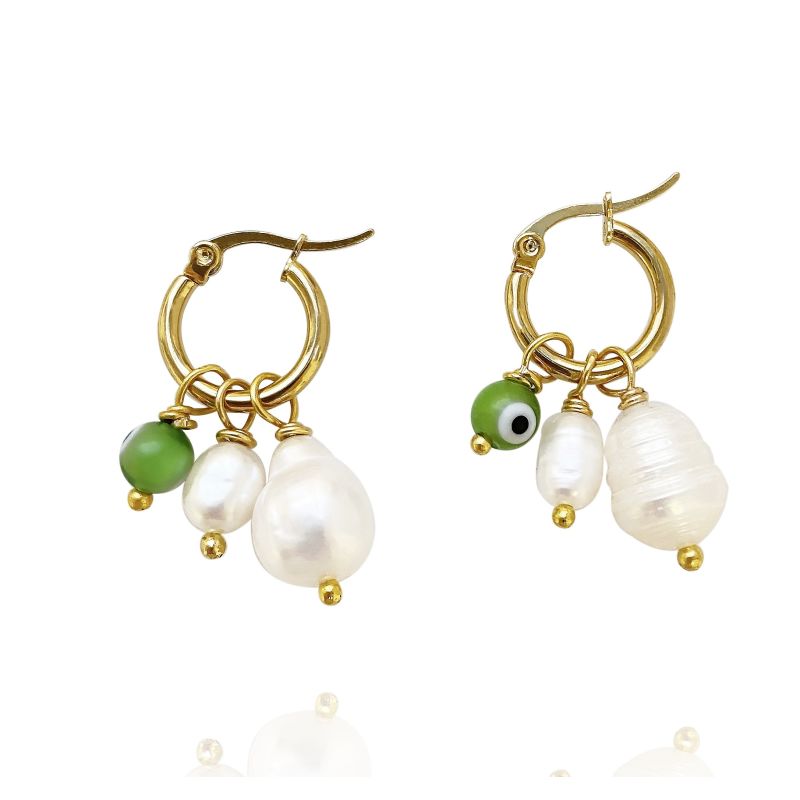 Evil Eye & Pearl Hoop Earrings Tina image