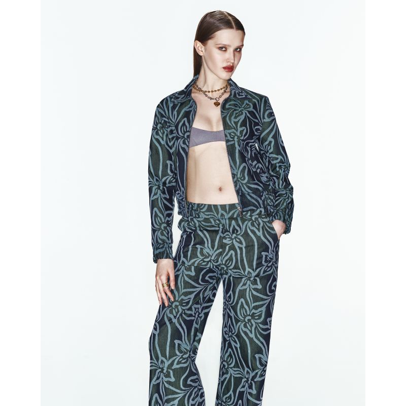 Urban Jungle Pants With Flower Lazer Print On Denim image