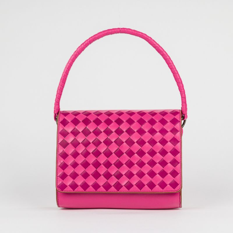 Woven Leather Crossbody Bag Pink Checker image