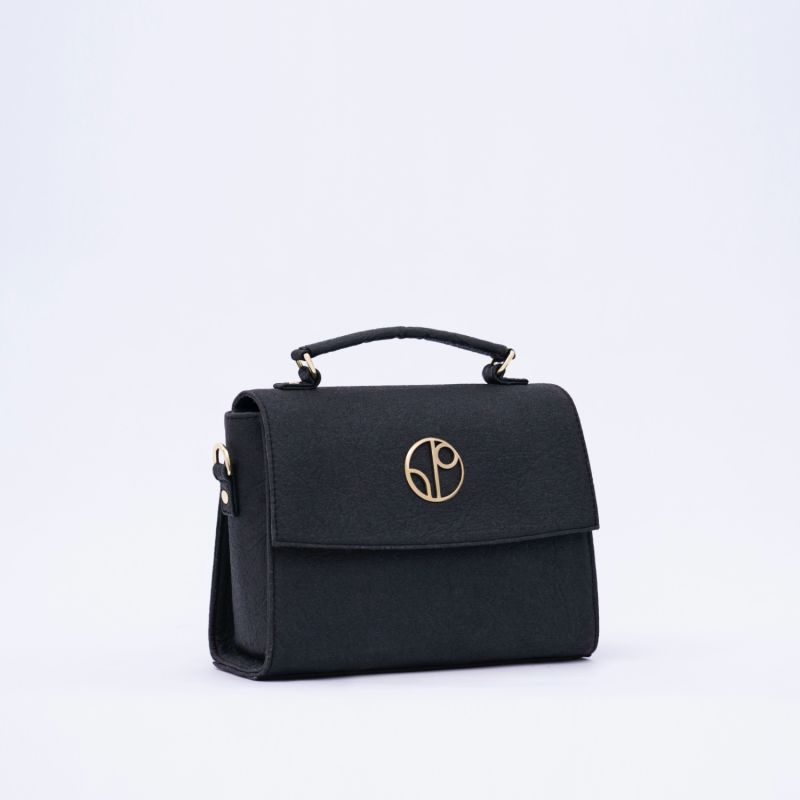 London Piñatex Saddle Bag In Truffle Black image