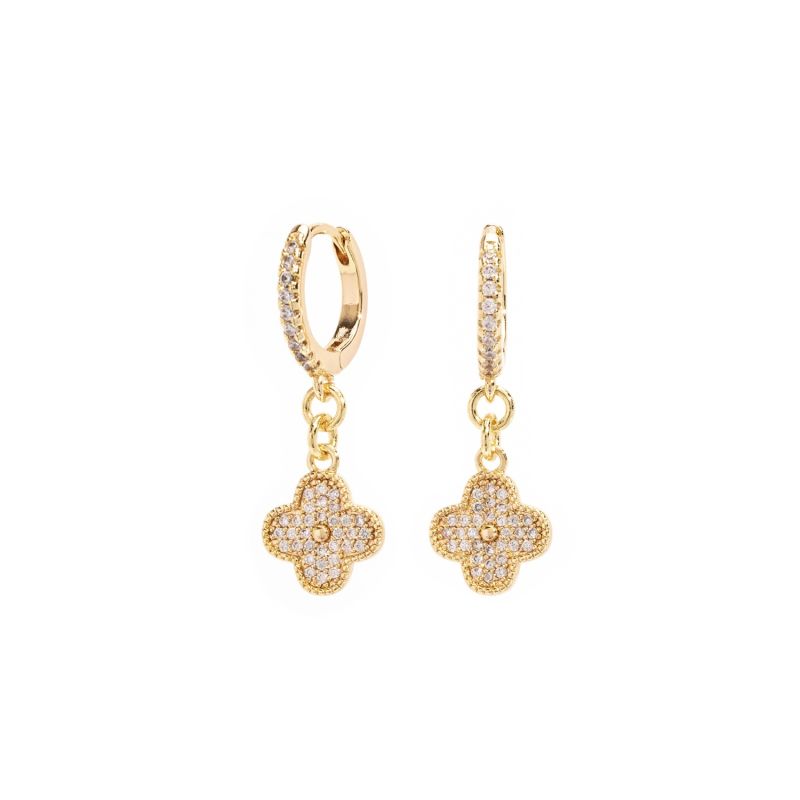 Gold Filled Clover Huggie Drop Earrings image