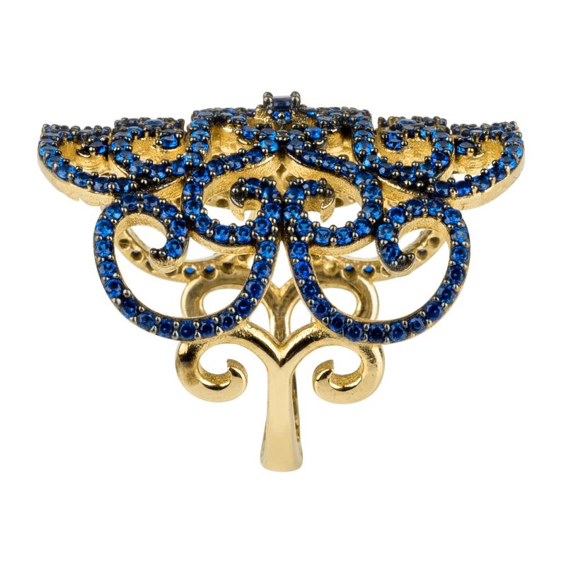 Countess Filigree Cocktail Ring Sapphire Blue Gold image