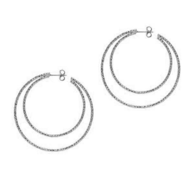 Double Sparkly Hoop Earrings Silver image