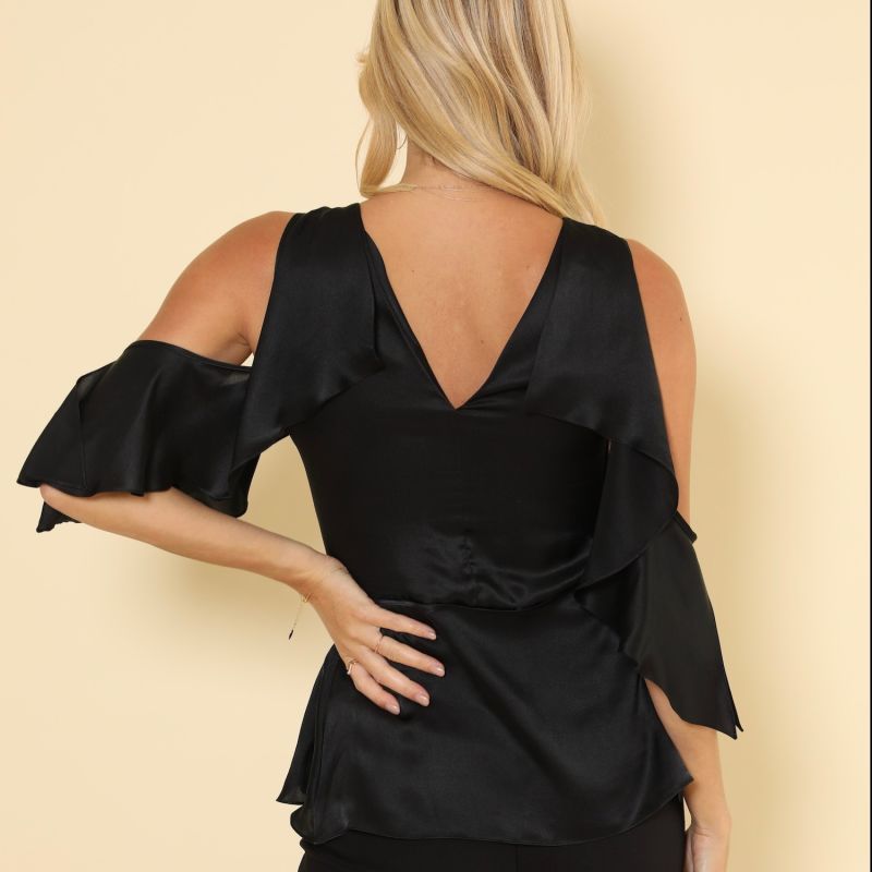 Venus - Black Cold Shoulder Gots Certified Peace Silk Top image