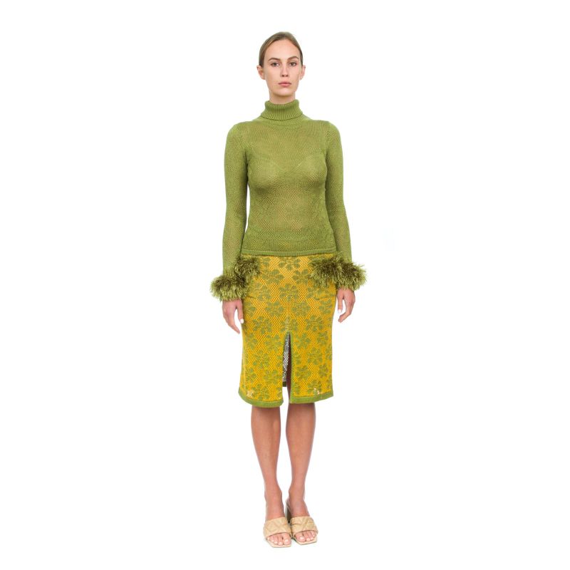 Green Knit Skirt With Handmade Knit Details image