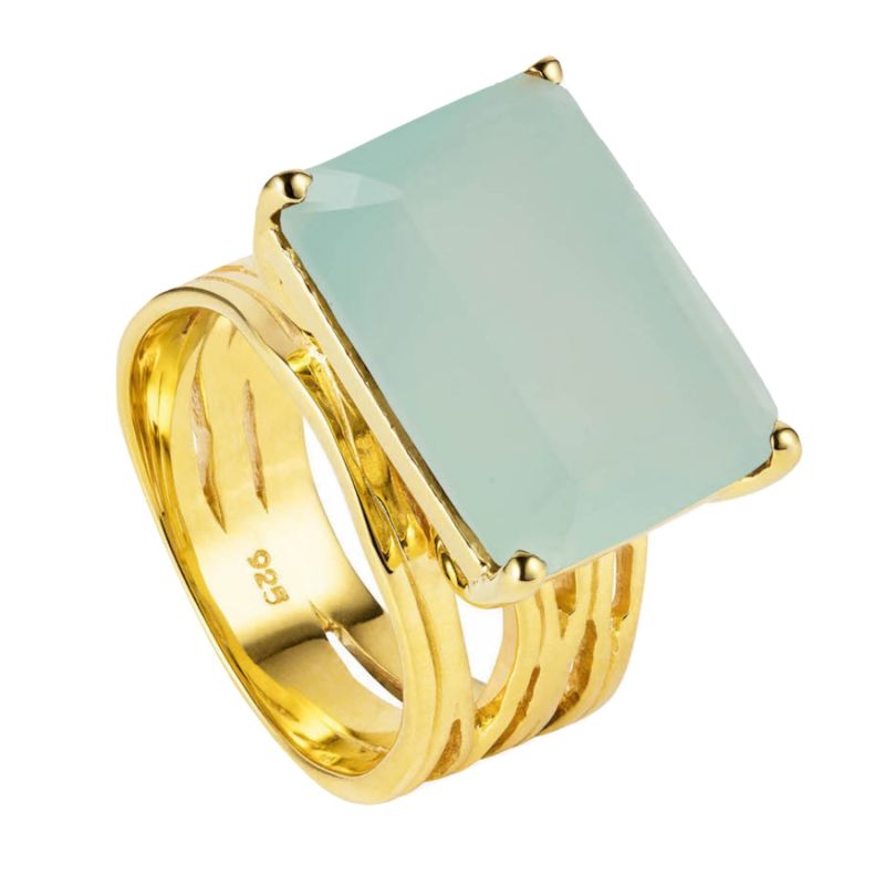 Gold Cocktail Ring Aqua Chalcedony Gemstone Pietra image