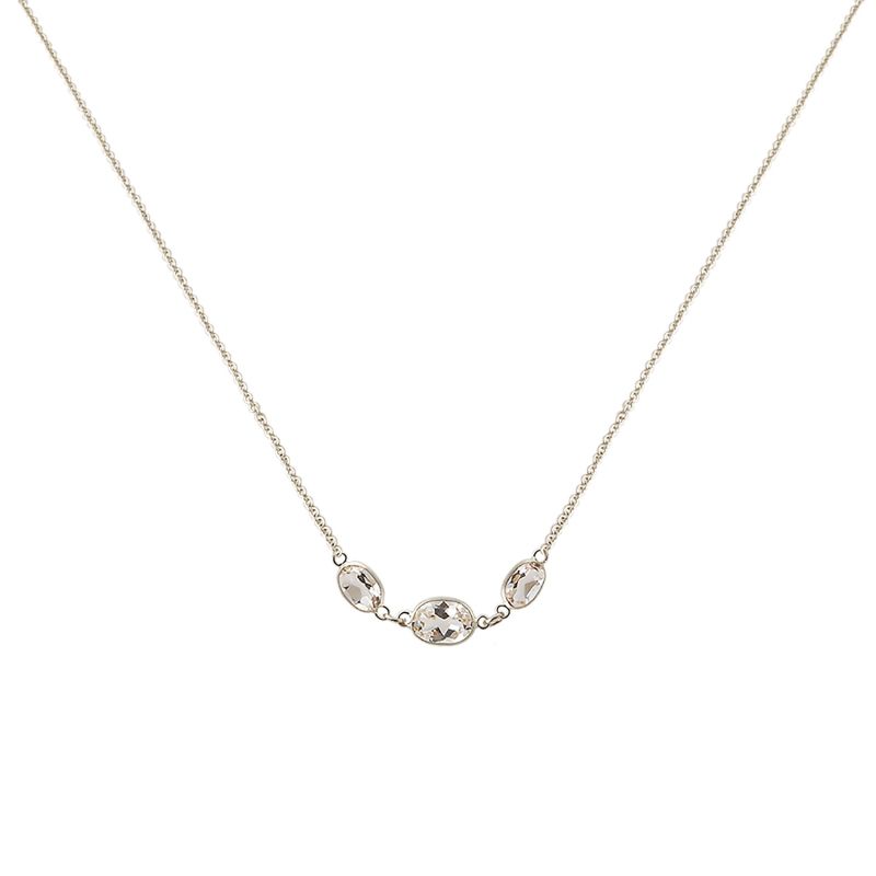 Three Stone Bezel Set White Topaz Necklace In 14 Karat White Gold image