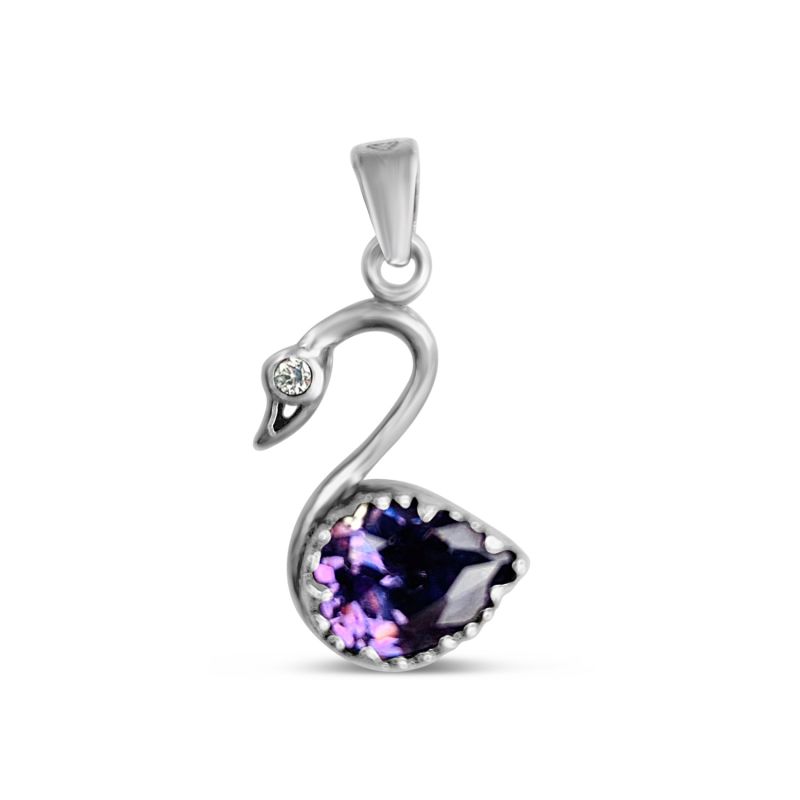 Sterling Silver Amethyst Swan Necklace image