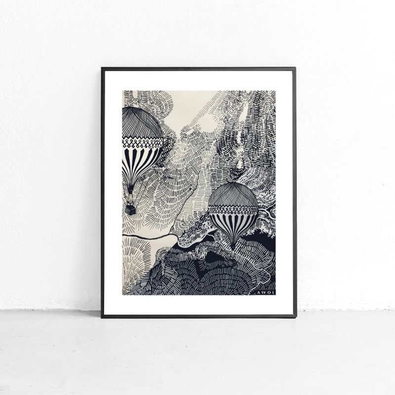 The Dreamer: Vintage Travel In The Sky With Hot Air Balloons, Travel Art Print image