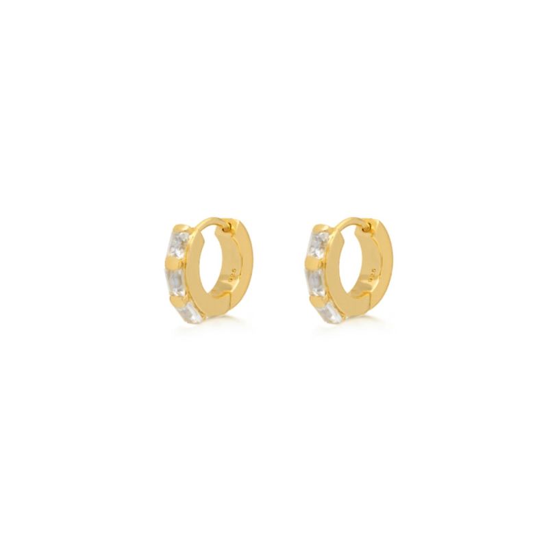 White Topaz Mini Hoop Earrings In Gold image