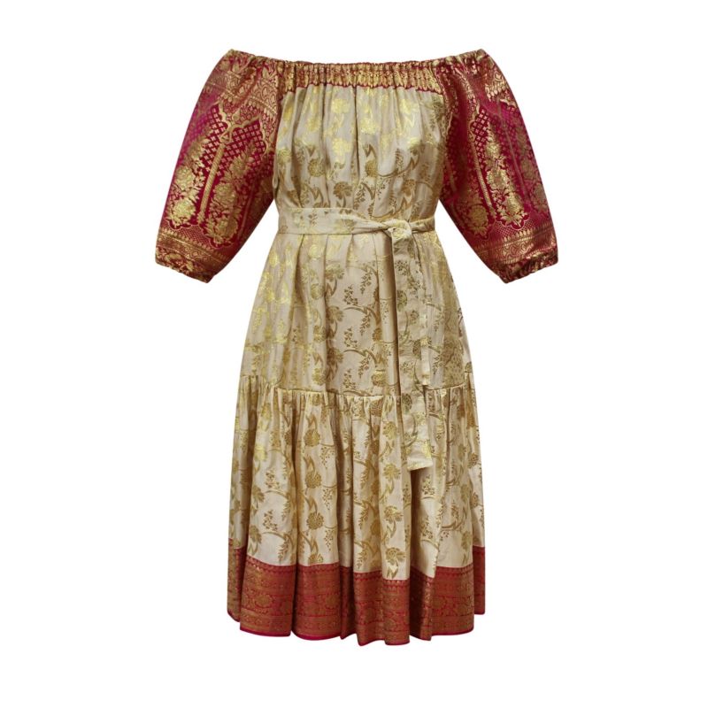 Ausus - Vintage Silk Sari Celestial Gold Sari Dress image