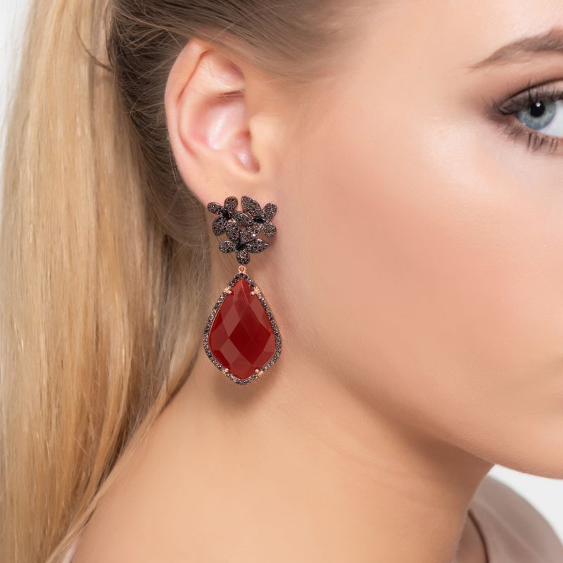 Flowers Teardrop Carnelian Chocolate Cz Rosegold image