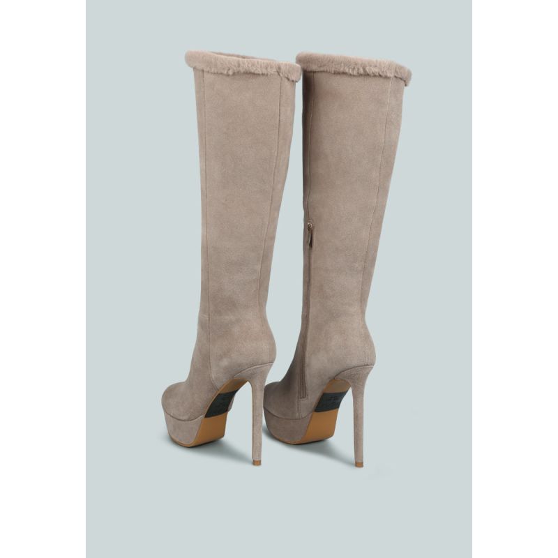 Saldana Taupe High Platfrom Heel Microfiber Calf Boots image