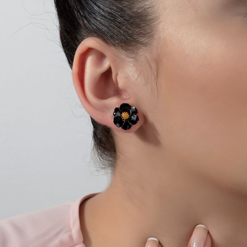 Black Petite Flower Earrings image