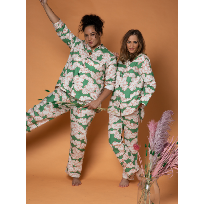 Organic Cotton & Linen Green Clouds Trousers Wild Clouds Wolf & Badger