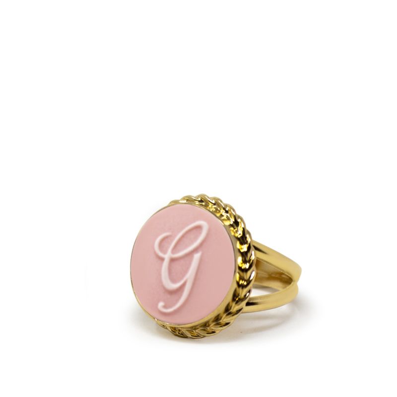 Gold Vermeil Pink Cameo Ring Initial G image