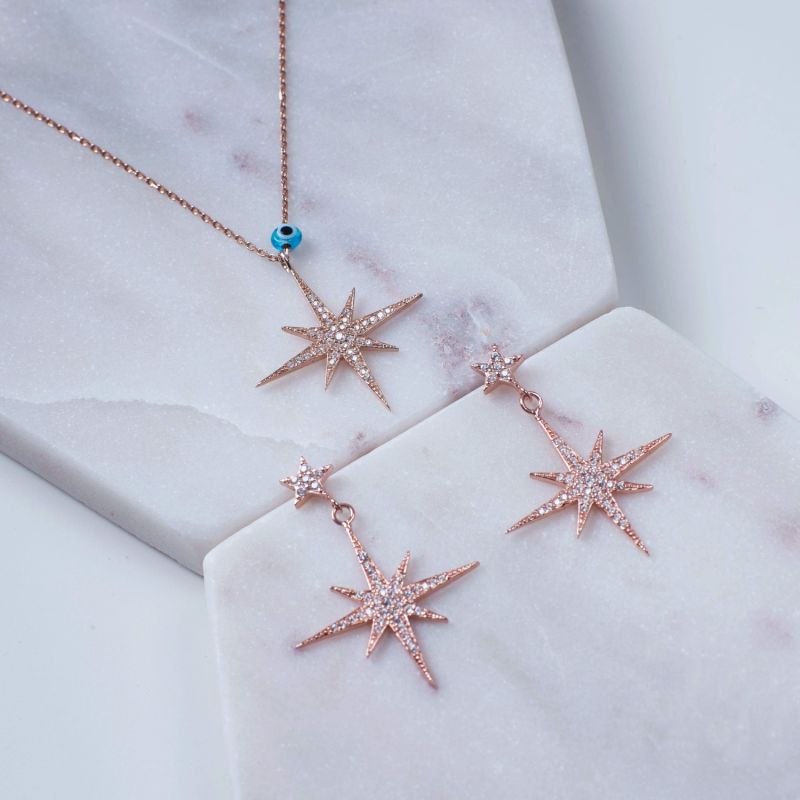 Petite Star Burst Drop Earring Rosegold image