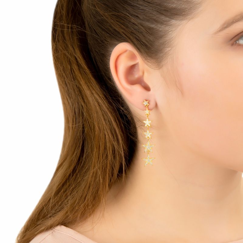 Graduated Star Drop Earring Gold image