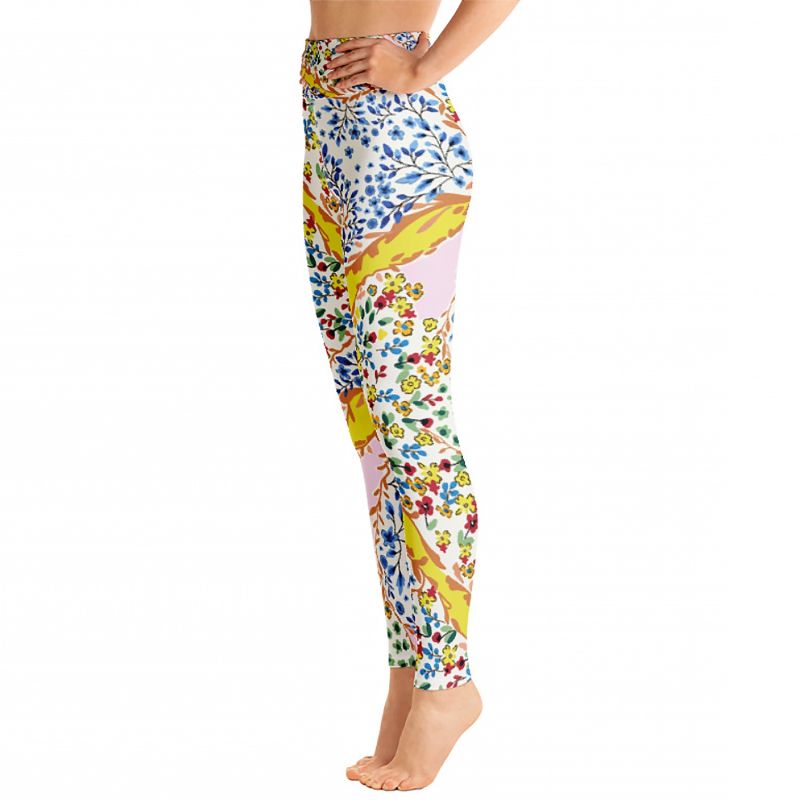 High Waist Yoga Leggings In Yellow Flower Garden image