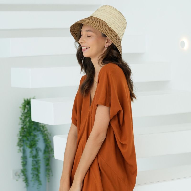 June Bucket Straw Hat In Tan Trim image