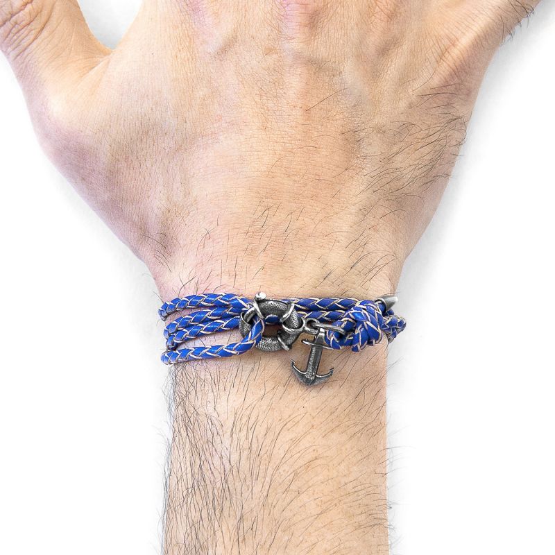 Royal Blue Clyde Anchor Silver & Braided Leather Bracelet image