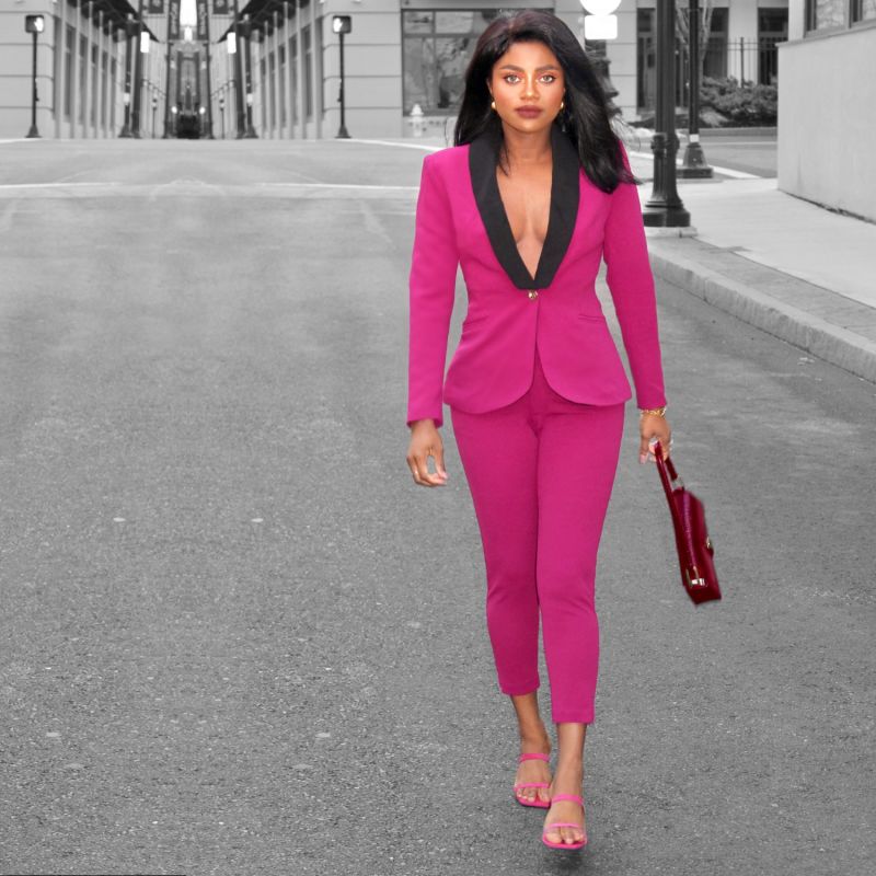 A Rebellious Leggings Stretch Suit- Fuchsia image